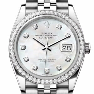 Datejust 36 White Mother of Pearl Diamond Dial Diamond Bezel Jubilee Watch 126284RBR 126284RBR-0011