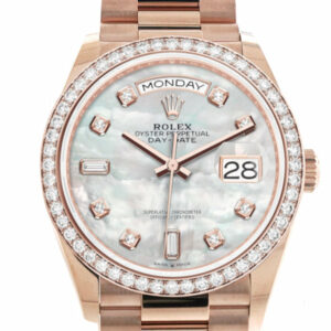 Day-Date 36 Mother of Pearl Diamond Dial Diamond Bezel 18K Everose Gold President Watch 128345RBR