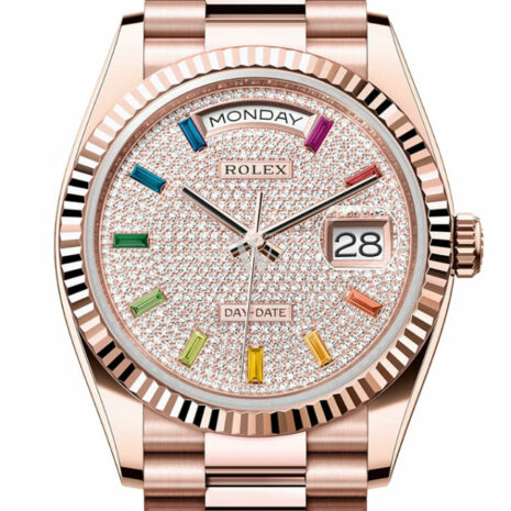  Day-Date 36 Diamond Paved Dial Fluted Bezel 18K Everose gold President Watch 128235