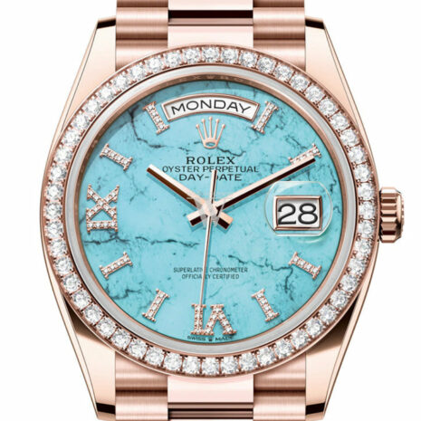  Day-Date 36 Turquoise Dial Diamond Bezel 18K Everose Gold President Watch 128345RBR