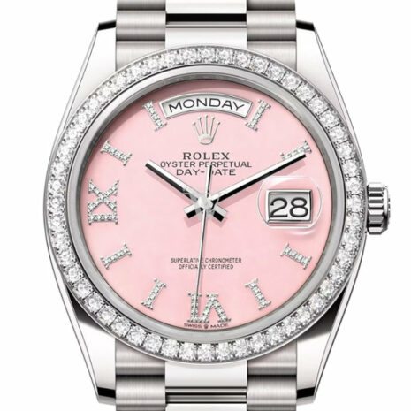  Day-Date 36 Pink Opal Diamond Dial Diamond Bezel White Gold President Watch 128349RBR
