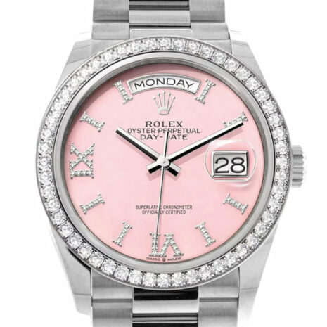  Day-Date 36 Pink Opal Diamond Dial Diamond Bezel White Gold President Watch 128349RBR