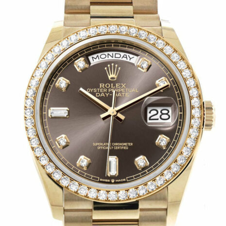  Day-Date 36 Dark Grey Dial Gold Diamond Bezel Watch 128348RBR-0005 128348RBR