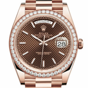 Day-Date 40 Chocolate Diagonal Motif Dial Diamond Bezel 18K Everose gold President Automatic Men's Watch 228345RBR DC