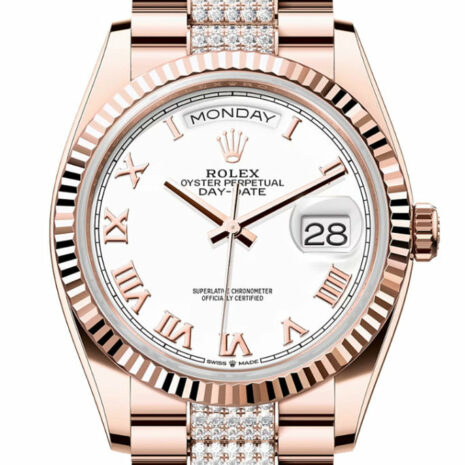  Day-Date 36 White Dial Fluted Bezel 18K Everose gold Diamond President Watch 128235