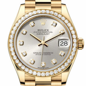 Datejust 31 Silver Diamond Dial Diamond Bezel Yellow Gold Ladies Watch 278288RBR 278288RBR-0028