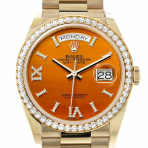 Day-Date 36 Carnelian Dial Gold Diamond Bezel Watch 128348RBR-0049 128348RBR