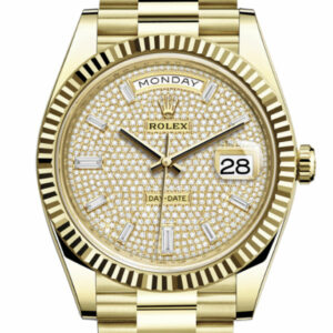Day-Date 40 Diamond Paved 10 Baguette Diamond Dial 18K Yellow Gold President Men's Watch 228238
