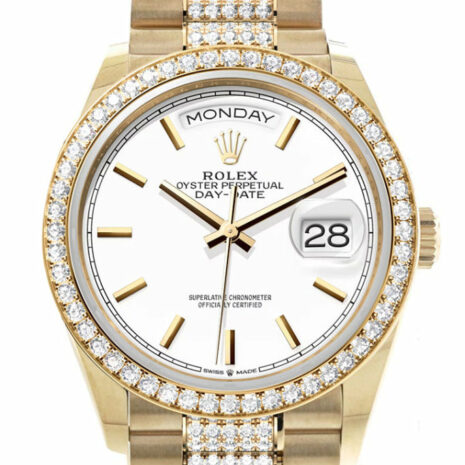  Day-Date 36 White Dial Gold Diamond Bezel Watch 128348RBR-0048 128348RBR
