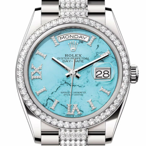  Day-Date 36 Turquoise Diamond Dial Diamond Bezel White Gold Diamond President Watch 128349RBR