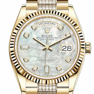 Day-Date 36 White Mother-of-Pearl Diamond Dial 18K Yellow Gold Watch Diamond set president Bracelet 128238
