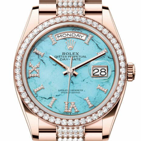  Day-Date 36 Turquoise Dial Diamond Bezel 18K Everose Gold Diamond President Watch 128345RBR