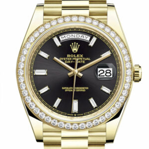 Day-Date 40 Black Baguette Diamond Dial Diamond Bezel 18K Yellow Gold President Automatic Men's Watch 228348