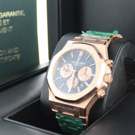 Audemars Piguet Royal Oak Blue Grande Tapisserie Dial Mens 18K Rose Gold Watch 26331Or.oo.1220Or.01