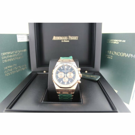 Audemars Piguet Royal Oak Blue Grande Tapisserie Dial Mens 18K Rose Gold Watch 26331Or.oo.1220Or.01