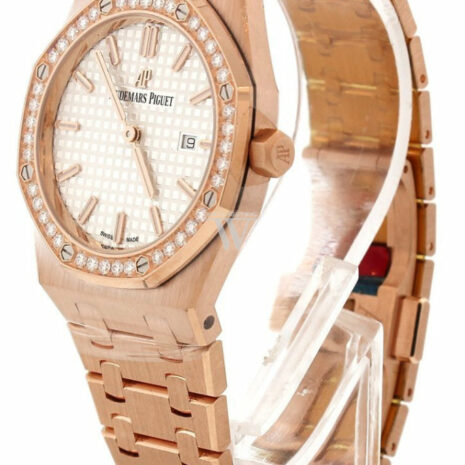 Audemars Piguet Royal Oak 33Mm Silver-Toned Dial Diamond 18K Pink Gold Ladies Watch