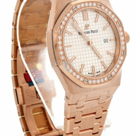 Audemars Piguet Royal Oak 33Mm Silver-Toned Dial Diamond 18K Pink Gold Ladies Watch
