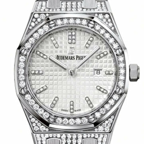 Audemars Piguet Royal Oak 33Mm Silver-Toned Dial Diamond White Gold Ladies 67652Bc.zz.1262Bc.01