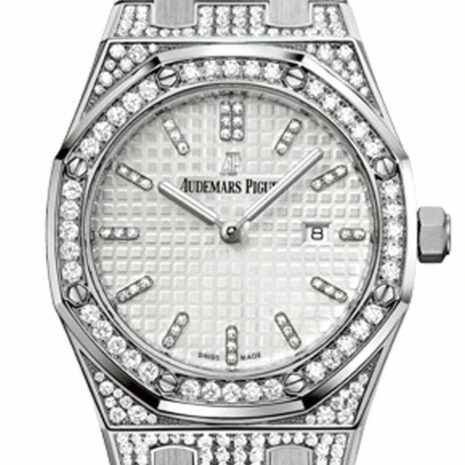 Audemars Piguet Royal Oak 33Mm Silver-Toned Dial Diamond White Gold Ladies 67652Bc.zz.1262Bc.01