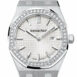 Audemars Piguet Royal Oak 33Mm Silver-Toned Dial Diamond White Crocodile Strap Ladies
