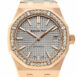 Audemars Piguet Royal Oak 37Mm Grey Nickel-Toned Dial Automatic 18K Pink Gold Ladies Diamond Watch