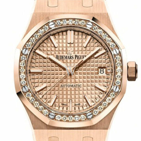 Audemars Piguet Royal Oak 37Mm Pink Gold-Toned Automatic 18K Gold Ladies Diamond Watch