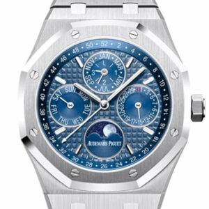 Audemars Piguet Royal Oak 41Mm Blue Dial White Gold Applied Hourmarkers Stainless Steel Mens Watch