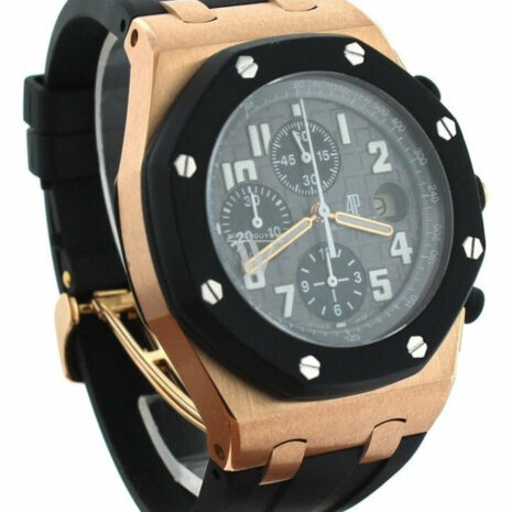 Audemars Piguet Royal Oak Offshore Black Dial 18Kt Rose Gold Rubber Chronograph Mens Watch