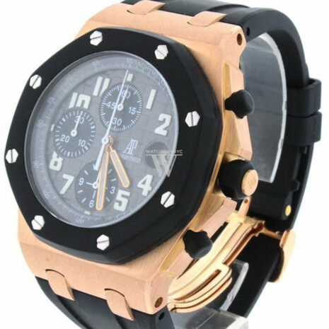 Audemars Piguet Royal Oak Offshore Black Dial 18Kt Rose Gold Rubber Chronograph Mens Watch