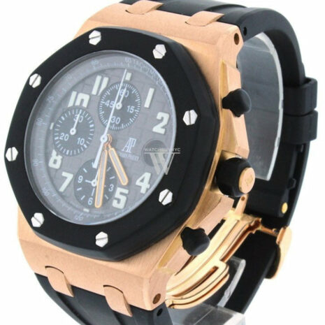 Audemars Piguet Royal Oak Offshore Black Dial 18Kt Rose Gold Rubber Chronograph Mens Watch