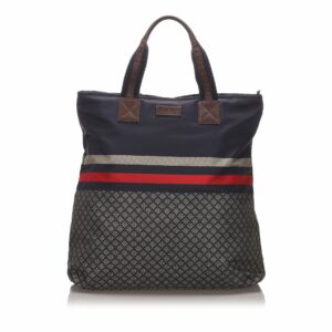 New Gucci Black Nylon Fabric Diamante Web Tote Bag Italy