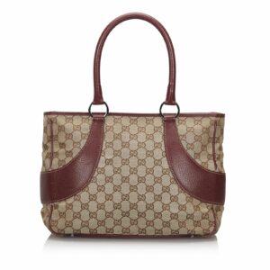 New Gucci Brown Beige Canvas Fabric GG Tote Bag Italy