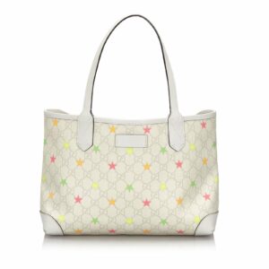 New Gucci White Ivory Coated Canvas Fabric GG Supreme Star Tote Bag Italy