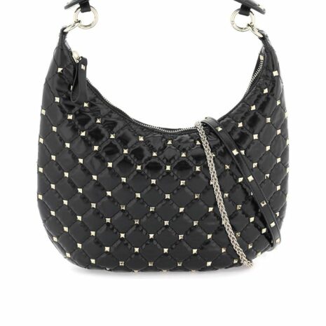 Small Leather Rockstud Spike Hobo Bag 0