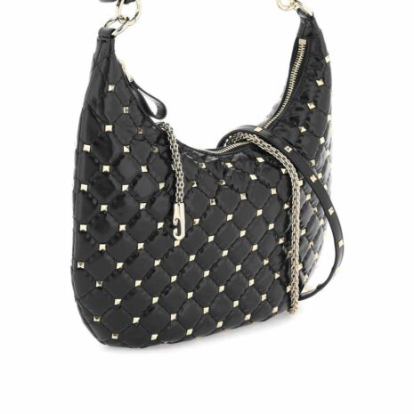 Small Leather Rockstud Spike Hobo Bag 2