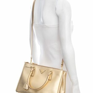 Prada Gold Metallic Saffiano Leather Double Zip Handbag