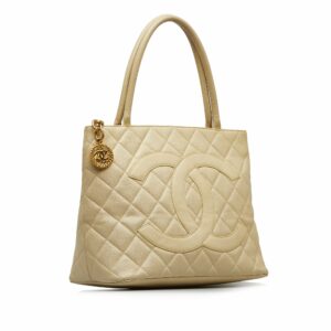 Chanel Medallion Tote Bag White Caviar Gold