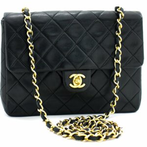 CHANEL Mini Square Small Chain Shoulder Bag Crossbody Black Quilt g90