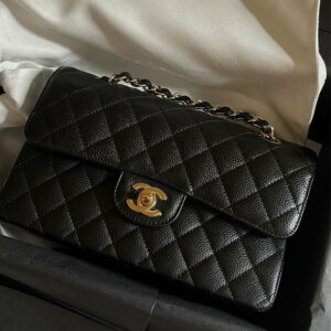 CHANEL Small Classic Handbag Grained Calfskin & Gold-Tone Metal Black
