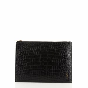 Zip Pouch Crocodile Embossed Leather Medium