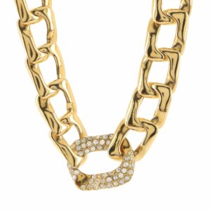 Oversized Chain Link Short Necklace Metal with Crystals