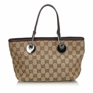 New Gucci Brown Beige Canvas Fabric GG Eclipse Tote Bag Italy