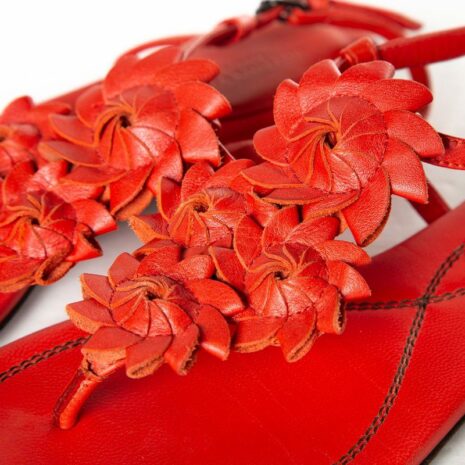 Bottega-Veneta-Red-Leather-Floral-Sandals-35.5-Sale_69975F