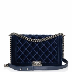 Pre-owned Chanel Large Boy Bag Blue Velvet Ruthenium Hardware