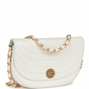New Chanel Half Moon Shoulder Bag White Lambskin Gold Hardware