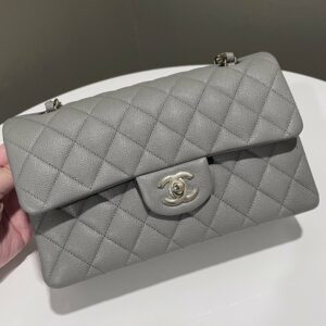 Chanel Classic Quilted Small Double Flap Grey Caviar