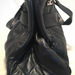 Chanel Quilted Black Leather Latch Front Tote Bag