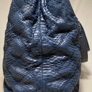 Chanel Navy Blue Quilted Matte Snakeskin Tote