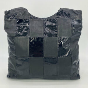 Chanel Black Leather Checkered Tote