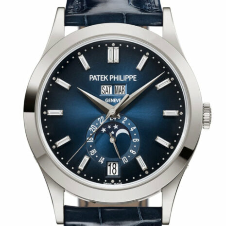 Patek Philippe Complications Annual Calendar Moon Phases White Gold Blue Dial Watch 5396G